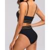 imageHolipick High Waisted Bikini Sets for Women Tummy Control Two Piece Swimsuit Mesh Sport Bathing Suit with BottomBlack