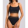 imageHolipick High Waisted Bikini Sets for Women Tummy Control Two Piece Swimsuit Mesh Sport Bathing Suit with BottomBlack