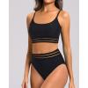 imageHolipick High Waisted Bikini Sets for Women Tummy Control Two Piece Swimsuit Mesh Sport Bathing Suit with BottomBlack