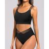 imageHolipick High Waisted Bikini Sets for Women Tummy Control Two Piece Swimsuit Mesh Sport Bathing Suit with BottomBlack Cross