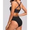 imageHolipick High Waisted Bikini Sets for Women Tummy Control Two Piece Swimsuit Mesh Sport Bathing Suit with BottomBlack Cross