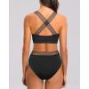 imageHolipick High Waisted Bikini Sets for Women Tummy Control Two Piece Swimsuit Mesh Sport Bathing Suit with BottomBlack Cross
