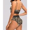imageHolipick High Waisted Bikini Sets for Women Tummy Control Two Piece Swimsuit Mesh Sport Bathing Suit with BottomLeopard