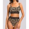imageHolipick High Waisted Bikini Sets for Women Tummy Control Two Piece Swimsuit Mesh Sport Bathing Suit with BottomLeopard