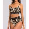 imageHolipick High Waisted Bikini Sets for Women Tummy Control Two Piece Swimsuit Mesh Sport Bathing Suit with BottomLeopard