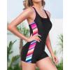 imageHolipick Women Athletic One Piece Swimsuits Boy Shorts Bathing Suits Teen Girls Boyleg SwimwearBlack Colorfull