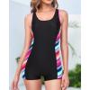 imageHolipick Women Athletic One Piece Swimsuits Boy Shorts Bathing Suits Teen Girls Boyleg SwimwearBlack Colorfull