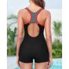 imageHolipick Women Athletic One Piece Swimsuits Boy Shorts Bathing Suits Teen Girls Boyleg SwimwearBlack and Grey
