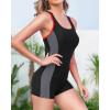 imageHolipick Women Athletic One Piece Swimsuits Boy Shorts Bathing Suits Teen Girls Boyleg SwimwearBlack and Grey