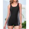 imageHolipick Women Athletic One Piece Swimsuits Boy Shorts Bathing Suits Teen Girls Boyleg SwimwearBlack and Grey