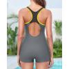 imageHolipick Women Athletic One Piece Swimsuits Boy Shorts Bathing Suits Teen Girls Boyleg SwimwearBlack and Greya