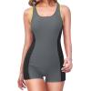 imageHolipick Women Athletic One Piece Swimsuits Boy Shorts Bathing Suits Teen Girls Boyleg SwimwearBlack and Greya