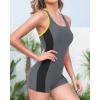 imageHolipick Women Athletic One Piece Swimsuits Boy Shorts Bathing Suits Teen Girls Boyleg SwimwearBlack and Greya