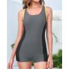 imageHolipick Women Athletic One Piece Swimsuits Boy Shorts Bathing Suits Teen Girls Boyleg SwimwearBlack and Greya