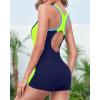 imageHolipick Women Athletic One Piece Swimsuits Boy Shorts Bathing Suits Teen Girls Boyleg SwimwearBlue and Green