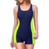 imageHolipick Women Athletic One Piece Swimsuits Boy Shorts Bathing Suits Teen Girls Boyleg SwimwearBlue and Green