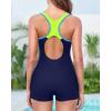 imageHolipick Women Athletic One Piece Swimsuits Boy Shorts Bathing Suits Teen Girls Boyleg SwimwearBlue and Green