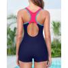 imageHolipick Women Athletic One Piece Swimsuits Boy Shorts Bathing Suits Teen Girls Boyleg SwimwearBlue and Red