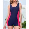imageHolipick Women Athletic One Piece Swimsuits Boy Shorts Bathing Suits Teen Girls Boyleg SwimwearBlue and Red