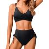 imageHolipick Women Black High Waisted Bikini Twist Front Swimsuits 2 Piece Lace Up Bikini top with Tummy Control Swims