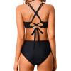 imageHolipick Women Black High Waisted Bikini Twist Front Swimsuits 2 Piece Lace Up Bikini top with Tummy Control Swims