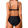 imageHolipick Women Full Coverage Bikini High Waisted Two Piece Swimsuits Ruched Tummy Control Bathing SuitsSolid Black