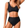 imageHolipick Women Full Coverage Bikini High Waisted Two Piece Swimsuits Ruched Tummy Control Bathing SuitsSolid Black