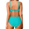 imageHolipick Women Full Coverage Bikini High Waisted Two Piece Swimsuits Ruched Tummy Control Bathing SuitsTeal