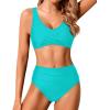 imageHolipick Women Full Coverage Bikini High Waisted Two Piece Swimsuits Ruched Tummy Control Bathing SuitsTeal