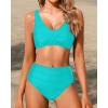 imageHolipick Women Full Coverage Bikini High Waisted Two Piece Swimsuits Ruched Tummy Control Bathing SuitsTeal