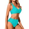 imageHolipick Women Full Coverage Bikini High Waisted Two Piece Swimsuits Ruched Tummy Control Bathing SuitsTeal