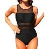 imageHolipick Women High Neck One Piece Mesh Swimsuits Full Coverage Bathing Suits Slimming SwimwearSolid Black