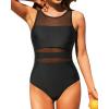 imageHolipick Women High Neck One Piece Mesh Swimsuits Full Coverage Bathing Suits Slimming SwimwearSolid Black