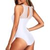 imageHolipick Women High Neck One Piece Mesh Swimsuits Full Coverage Bathing Suits Slimming SwimwearWhite