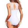 imageHolipick Women High Neck One Piece Mesh Swimsuits Full Coverage Bathing Suits Slimming SwimwearWhite