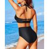 imageHolipick Women High Waisted Bikini Set Two Piece Swimsuit Tummy Control Bathing Suit Vintage Halter SwimwearBlack