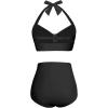 imageHolipick Women High Waisted Bikini Set Two Piece Swimsuit Tummy Control Bathing Suit Vintage Halter SwimwearBlack