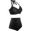 imageHolipick Women High Waisted Bikini Set Two Piece Swimsuit Tummy Control Bathing Suit Vintage Halter SwimwearBlack