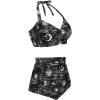 imageHolipick Women High Waisted Bikini Set Two Piece Swimsuit Tummy Control Bathing Suit Vintage Halter SwimwearBlack Sun Moon