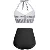 imageHolipick Women High Waisted Bikini Set Two Piece Swimsuit Tummy Control Bathing Suit Vintage Halter SwimwearBlack White Stripe