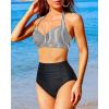 imageHolipick Women High Waisted Bikini Set Two Piece Swimsuit Tummy Control Bathing Suit Vintage Halter SwimwearBlack White Stripe