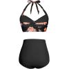 imageHolipick Women High Waisted Bikini Set Two Piece Swimsuit Tummy Control Bathing Suit Vintage Halter SwimwearBlack and Flower