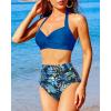 imageHolipick Women High Waisted Bikini Set Two Piece Swimsuit Tummy Control Bathing Suit Vintage Halter SwimwearBlue Floral