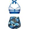 imageHolipick Women High Waisted Bikini Set Two Piece Swimsuit Tummy Control Bathing Suit Vintage Halter SwimwearBlue Floral