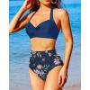 imageHolipick Women High Waisted Bikini Set Two Piece Swimsuit Tummy Control Bathing Suit Vintage Halter SwimwearBlue Flower