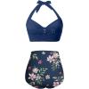 imageHolipick Women High Waisted Bikini Set Two Piece Swimsuit Tummy Control Bathing Suit Vintage Halter SwimwearBlue Flower