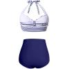imageHolipick Women High Waisted Bikini Set Two Piece Swimsuit Tummy Control Bathing Suit Vintage Halter SwimwearBlue Stripe