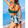 imageHolipick Women High Waisted Bikini Set Two Piece Swimsuit Tummy Control Bathing Suit Vintage Halter SwimwearGreen Floral
