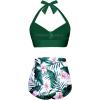imageHolipick Women High Waisted Bikini Set Two Piece Swimsuit Tummy Control Bathing Suit Vintage Halter SwimwearGreen Floral