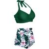 imageHolipick Women High Waisted Bikini Set Two Piece Swimsuit Tummy Control Bathing Suit Vintage Halter SwimwearGreen Floral